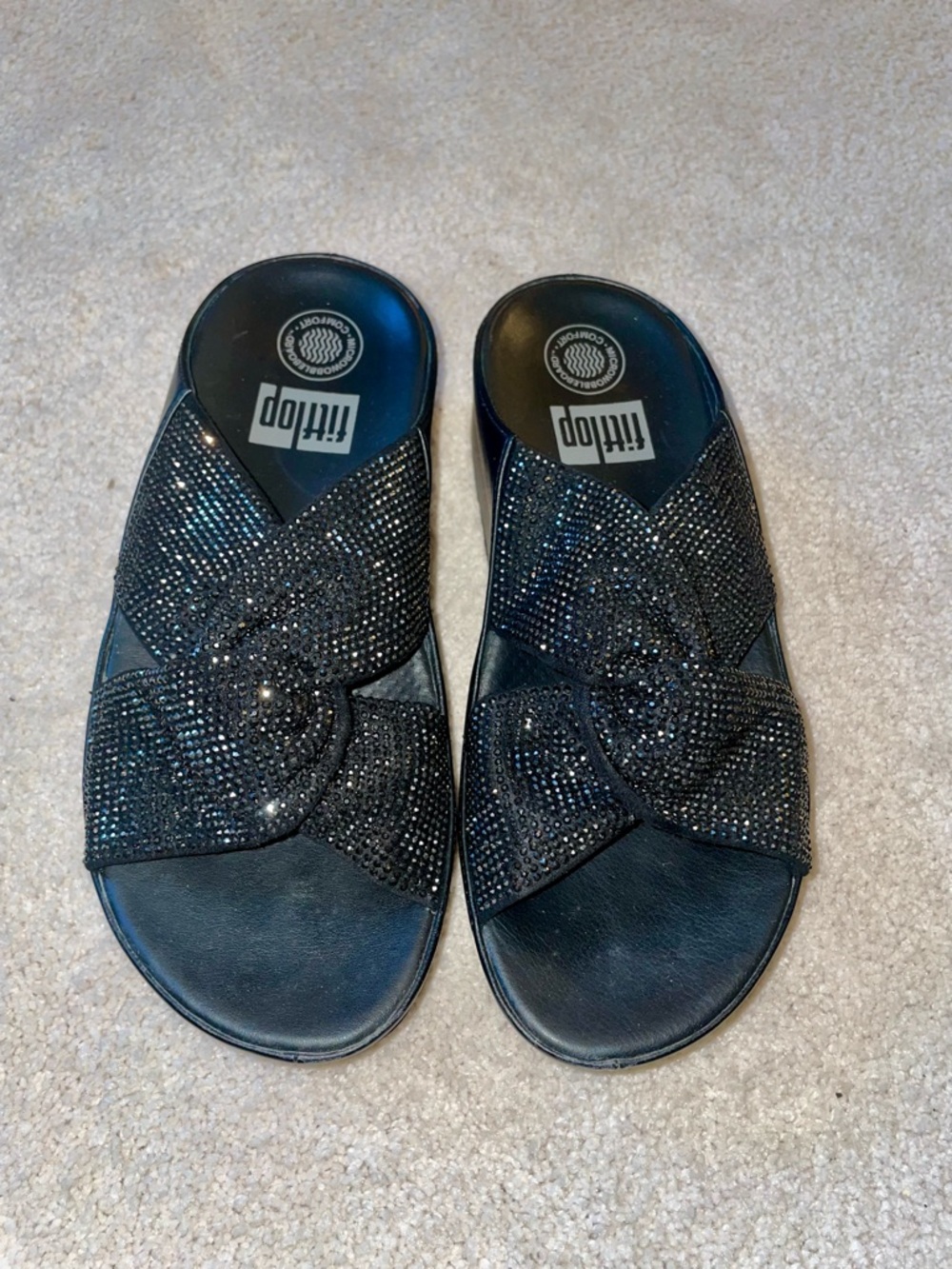 Fitflop Black Crystal Knot Slide Sandals